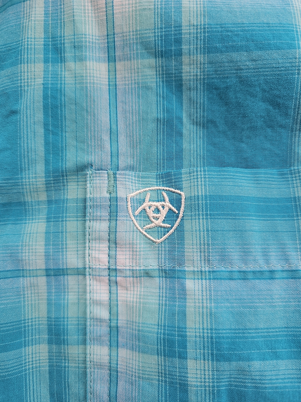 Ariat Pro Series Men's Turquoise Plaid Short-Sleeve Button-Down Shirt Size XL - Picture 4 of 10